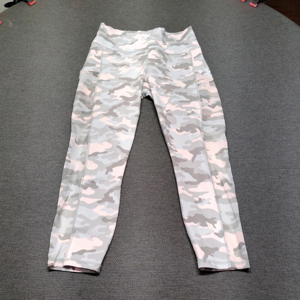 Fabletics Powerhold Leggings Women M Pink Gray Camo Cropped Pockets High Rise